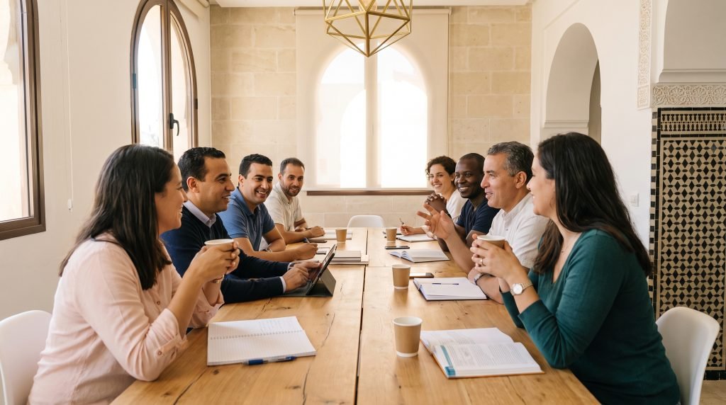 Adult learners having a conversation together